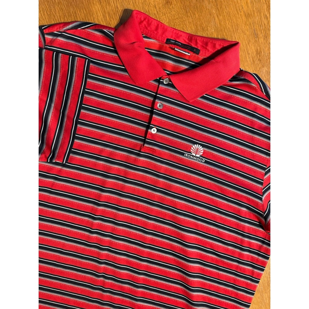 Nike Tiger Woods‎ Collection Polo XL Red Stripe Dri-Fit Ironwood Golf Logo